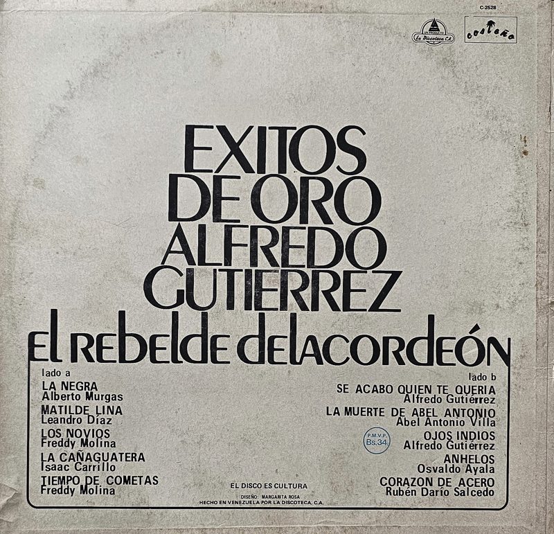 Contraportada - Alfredo Gutiérrez - Éxitos de oro