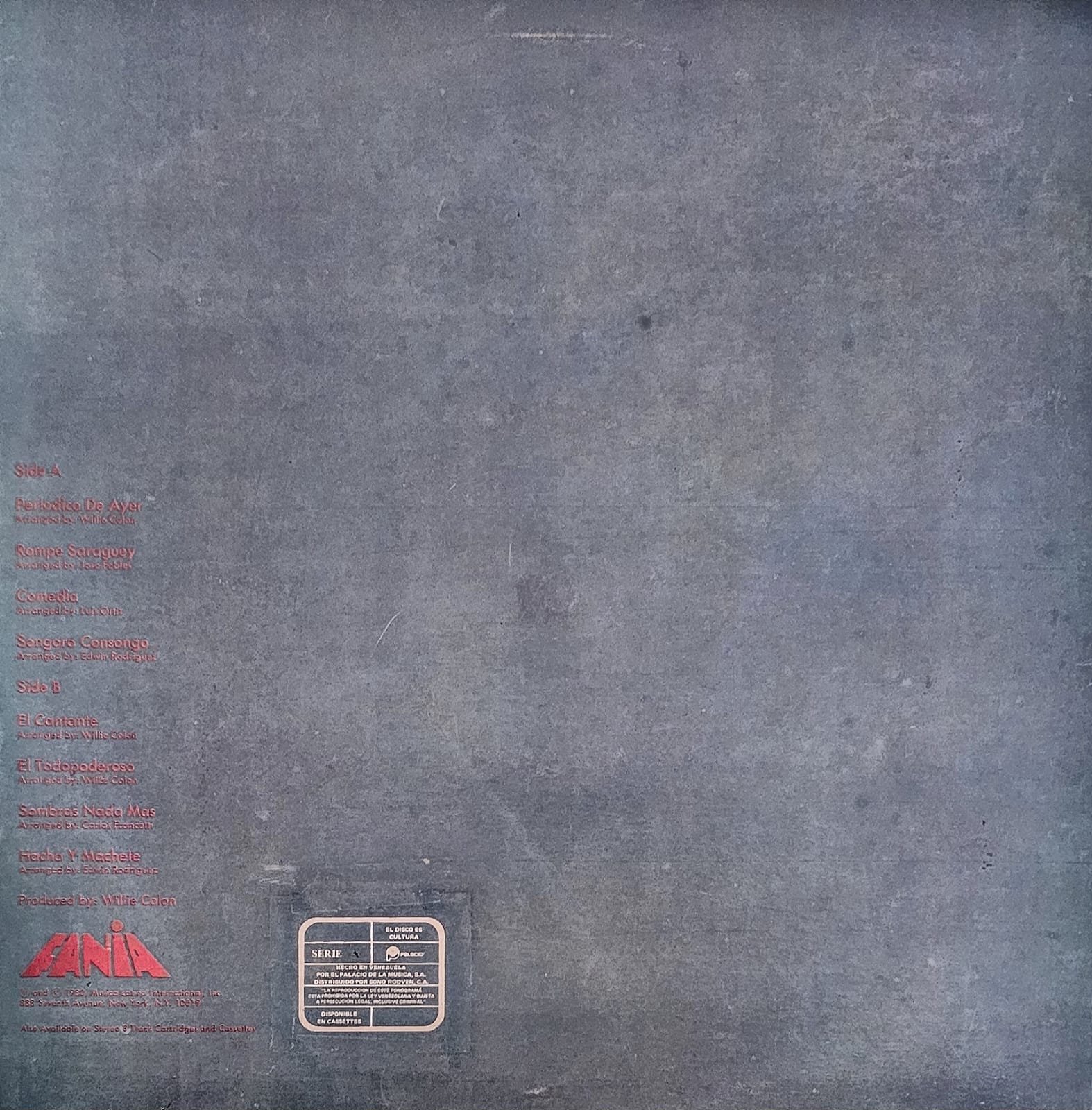 Contraportada - Fruko y sus tesos - Grandes éxitos de salsa