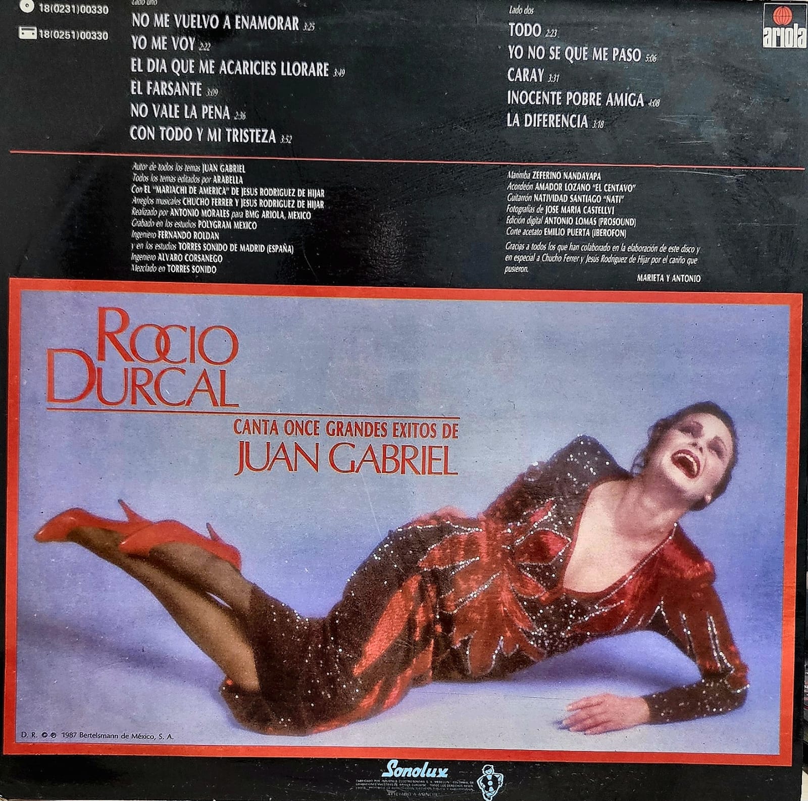 Contraportada - Rocio Durcal - Rocio Durcal Canta once grandes éxitos de Juan Gabriel